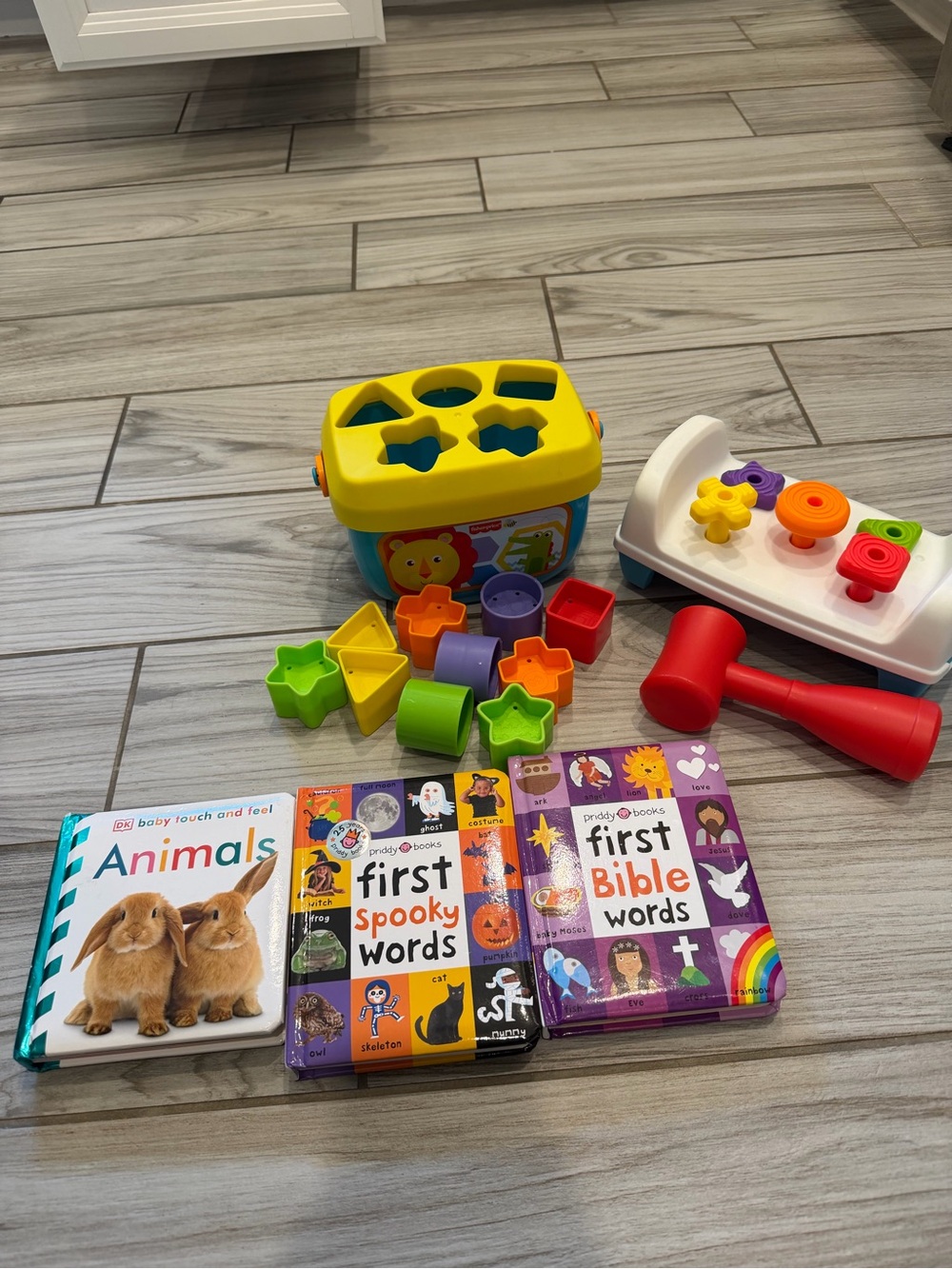 Fisher-Price Yellow and Multicolor Shape Sorter with Hammer and Stacking Toy